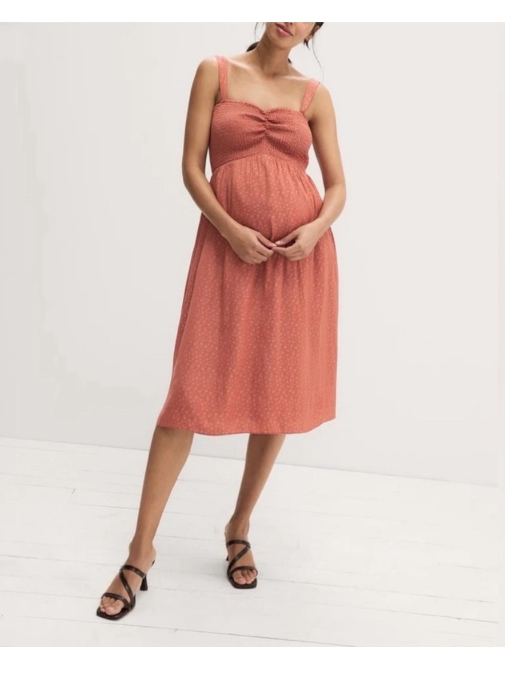Hatch Maternity Coral smocked Midi Dress - Picture 3 of 15